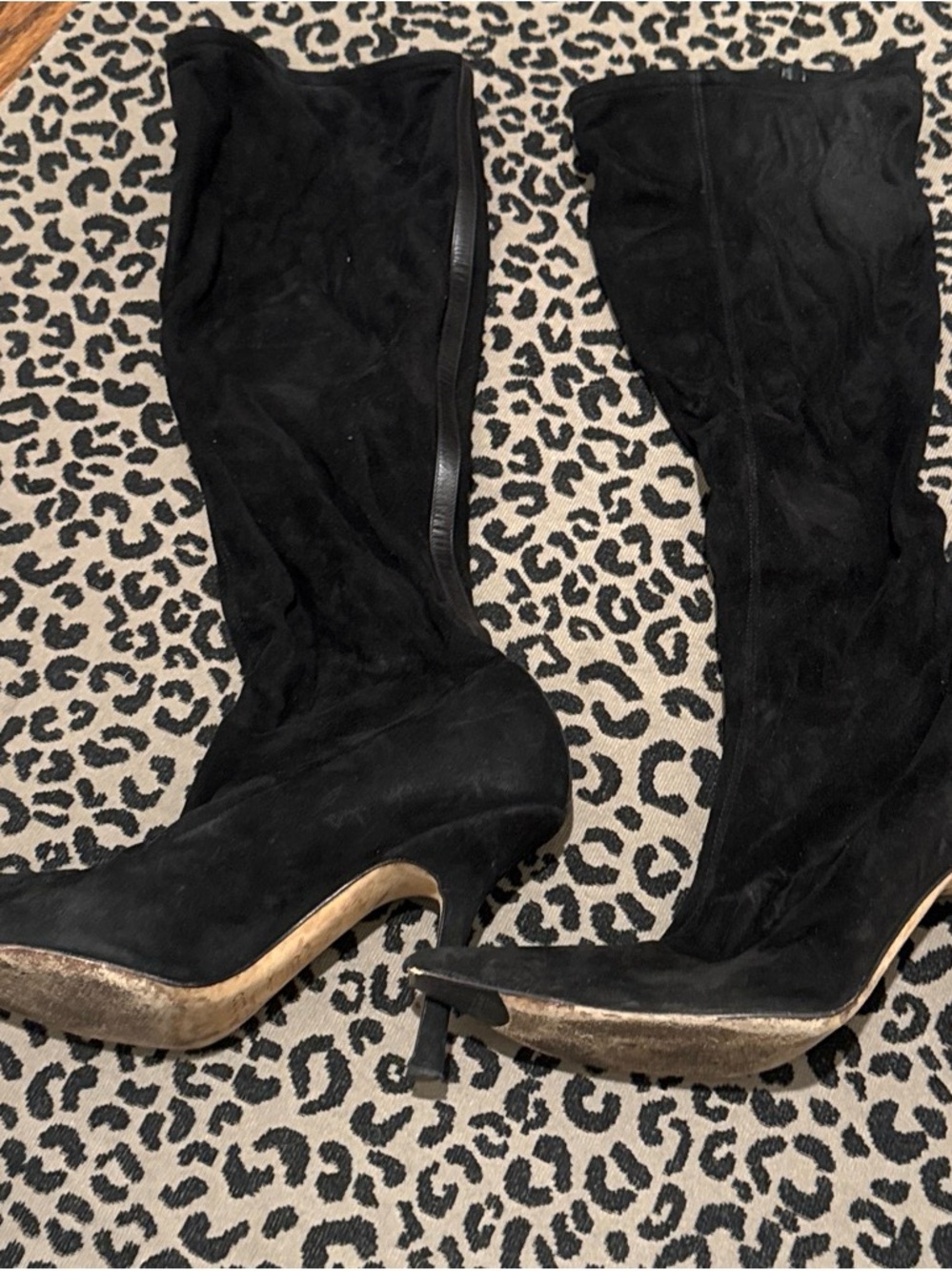 Jimmy Choo Black Suede Knee-High Heeled Boots